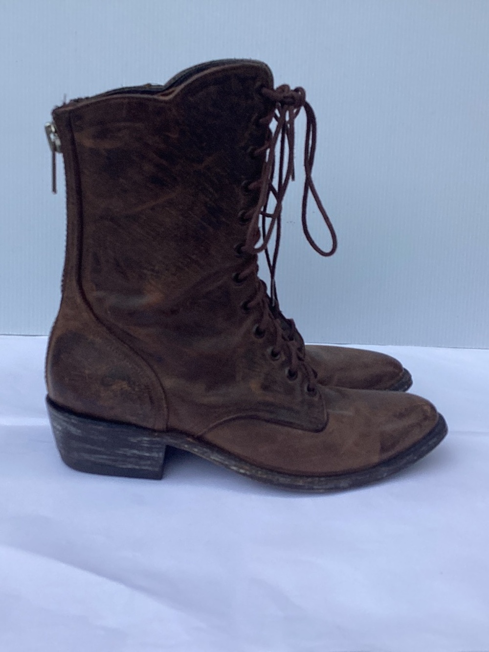 Old Gringo Women's 8 Brown Distressed Granny Lace Up Victorian Cowgirl Boots